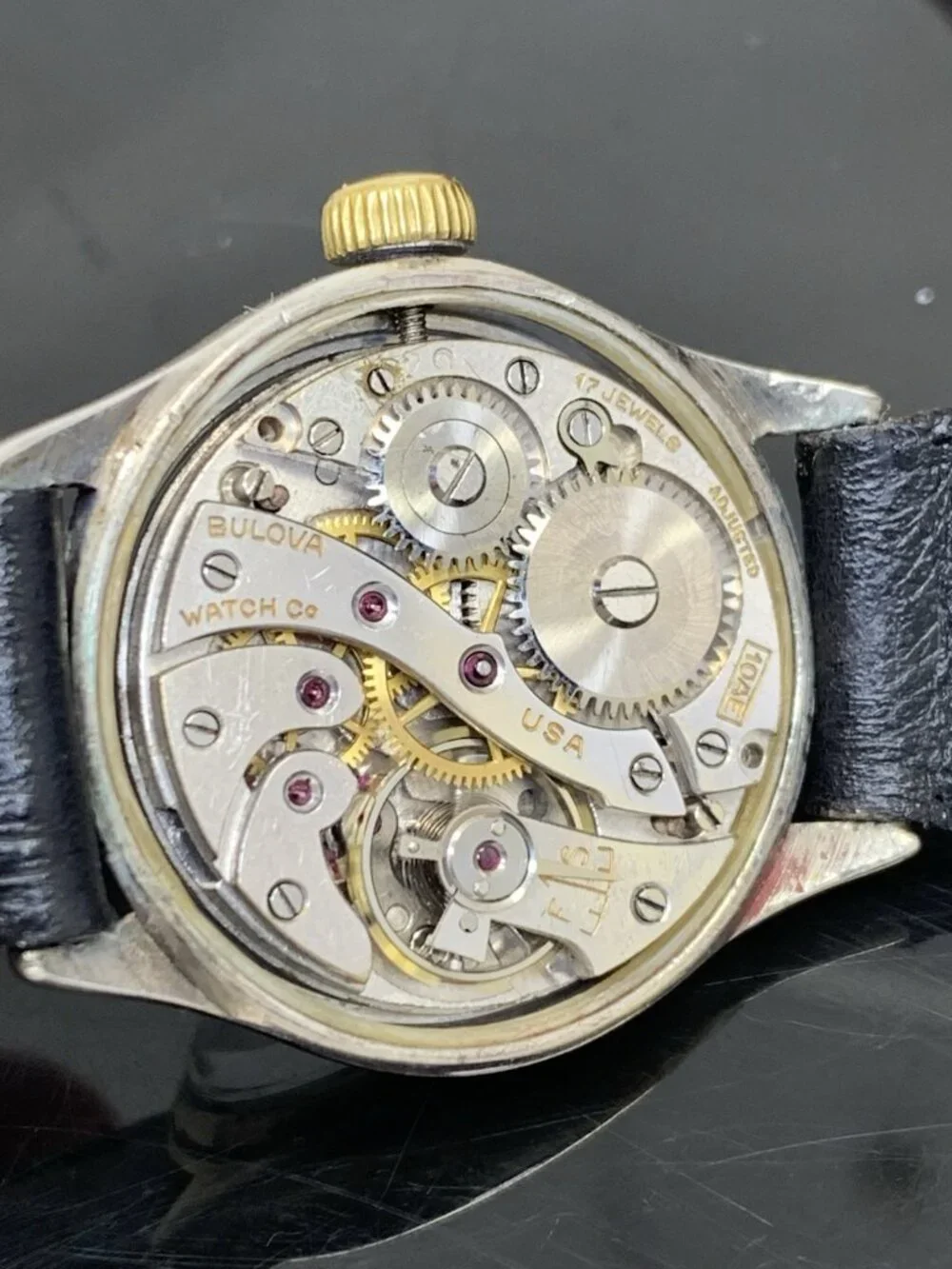 Bulova Watch Vintage WWII Military 10AE Manual Wind Leather Strap 28mm